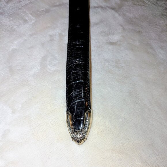 Women black leather belt with decorative buckle - Picture 4 of 4